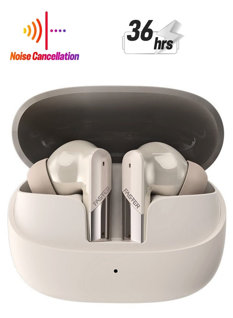 فاستر سماعات أذن لاسلكية Valor مع خاصية إلغاء الضوضاء النشطة (ANC) - وقت تشغيل لمدة 6 ساعة مع بلوتوث 5.3 - سماعات أذن ستيريو HiFi - سماعات بلوتوث للألعاب مع زمن وصول منخفض للغاية - باس عميق، مقاومة للماء IPX4 - للتمرين وصالة الألعاب الرياضية - متوافقة مع iPhone وAndroid ( البيج) - Image 1